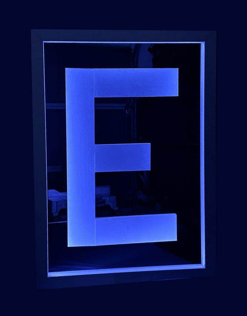 This illuminated frame starts the beginning of your framed saying. This is one part of what we refer to as the Fril-Build that starts with two illuminated frames. One part is a letter or digit. the other is a framed monitor.